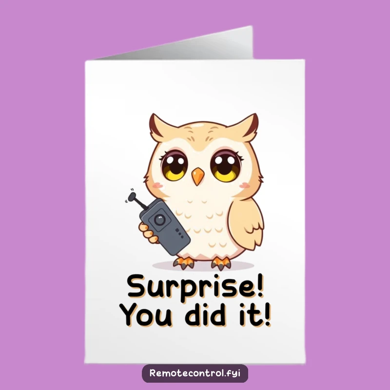 Free Printable Owl Congrats Card: Shocked Remote Control Winner Downloadable