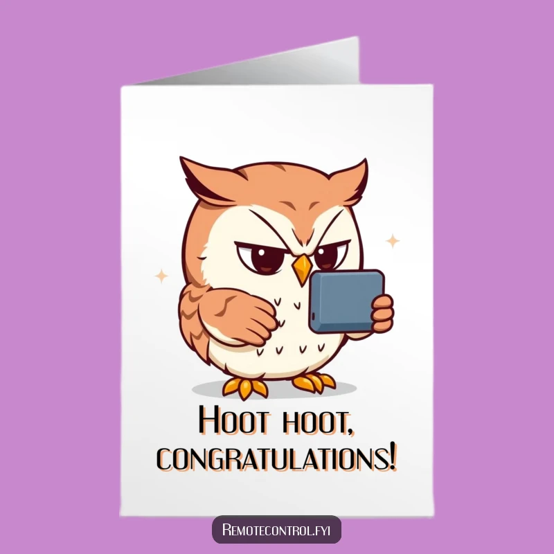 Free Printable Owl Congrats Card: Remote Control Victory Celebration Downloadable Gift