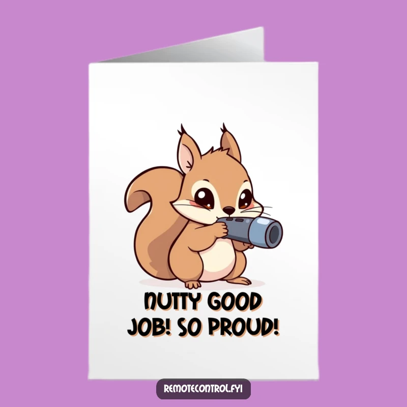 Free Printable Congrats Card: Squirrel Remote Aim, Funny Downloadable Gift