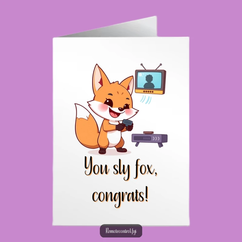 Free Printable Congrats Card: Fox Remote Aim - Funny Downloadable Celebration!