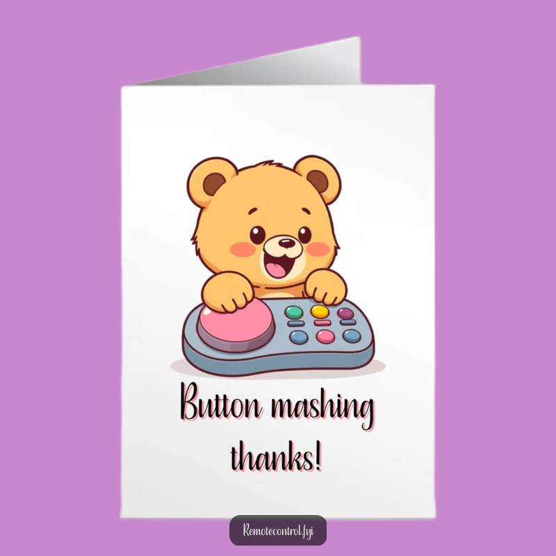 Free Printable Thank You Card: Bear Cub Button Mash Gratitude Downloadable Gift