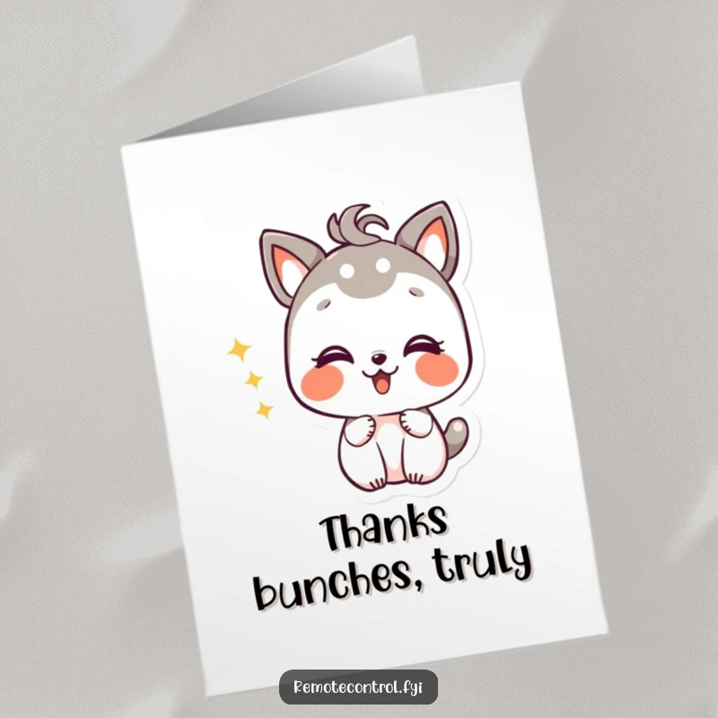 Funny Free Printable Thank You Card: Giggling animal changing channels with mischievous delight, a truly funny thank you.