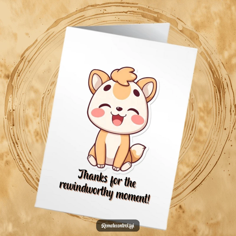 Funny Free Printable Thank You Card: Joyful animal with a pleased expression rewinding to recall your kindness.