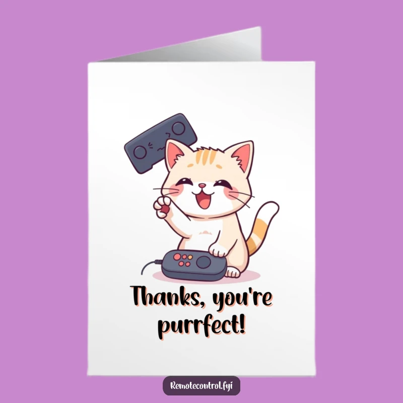 Free Printable Playful Cat Thank You Card - Remote Battler Downloadable for Gratitude