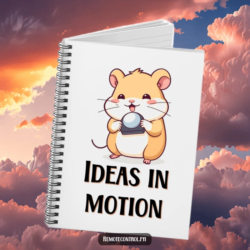 Funny Hamster Notebook: Playful hamster character spinning a TV remote control on its nose, inspiring notes on skill and focus.