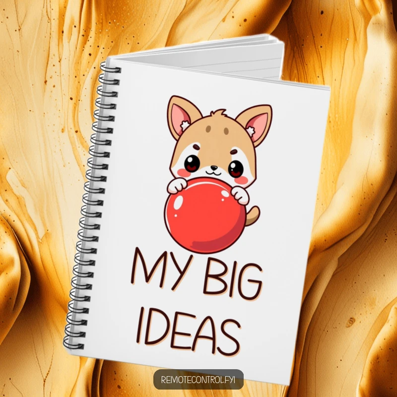 Funny Notebook: Cute Animal Character Eagerly Pressing a Large Red Button with Determined Expression, Ideal for Planning.