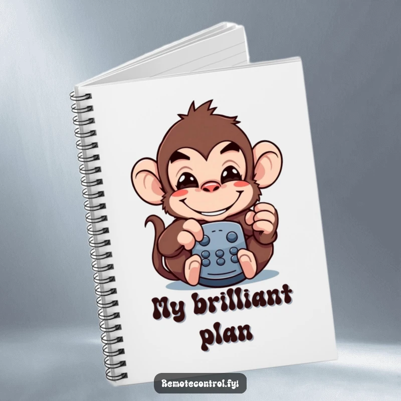 Funny monkey notebook featuring a mischievous monkey with a wide grin, pretending to be a remote control.
