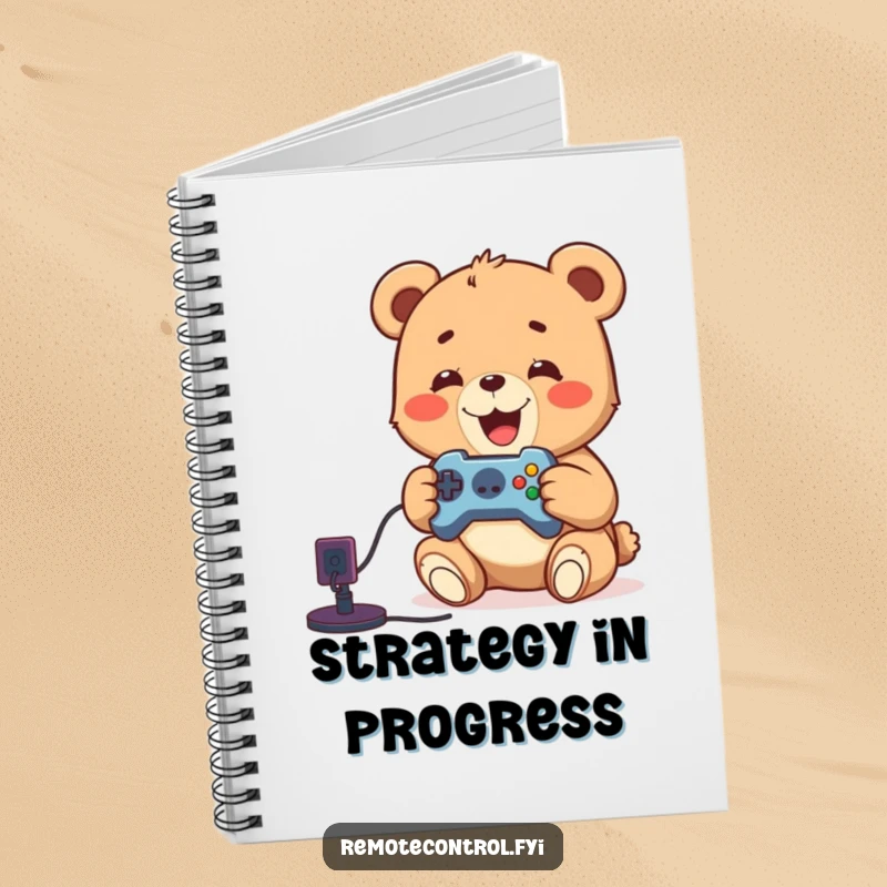 Funny notebook featuring a delighted bear cub with a remote, ready to game, perfect for jotting down ideas and notes.