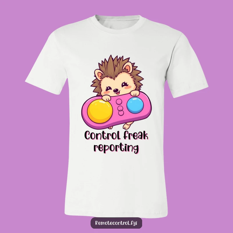 Funny Hedgehog Pressing Remote Button T-Shirt - Comical & Adorable Wear!