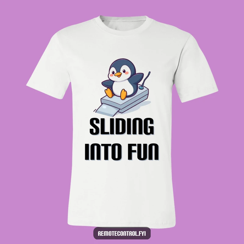 Funny Penguin Remote Ramp T-Shirt: Hilarious Action Tee for Fun Lovers