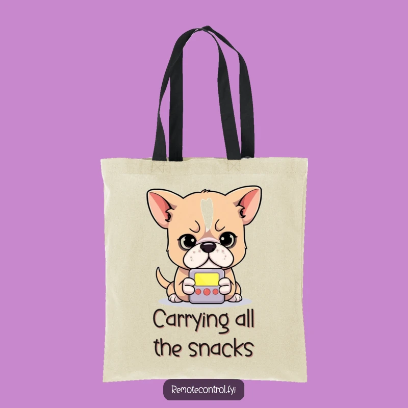 Funny Dog Remote Tote Bag: Determined Canine Carryall for Screen Time Essentials