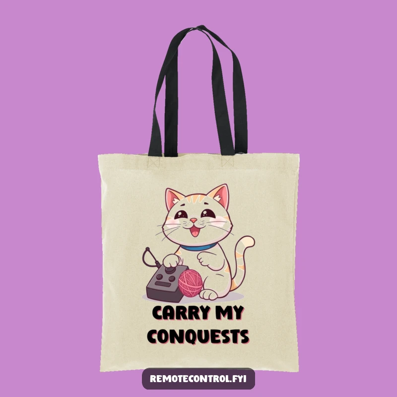 Funny Cat Remote Tote Bag: Playful Feline Carryall for Yarn Ball Adventures