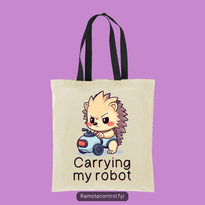 Funny Hedgehog Tote Bag - Determined Robot Control Carryall!