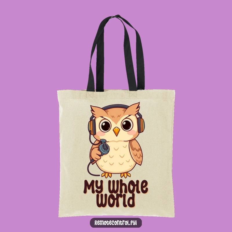 Funny Owl Gamer Tote Bag: Cool headset owl with remote microphone, a perfect gift for on-the-go gamers.